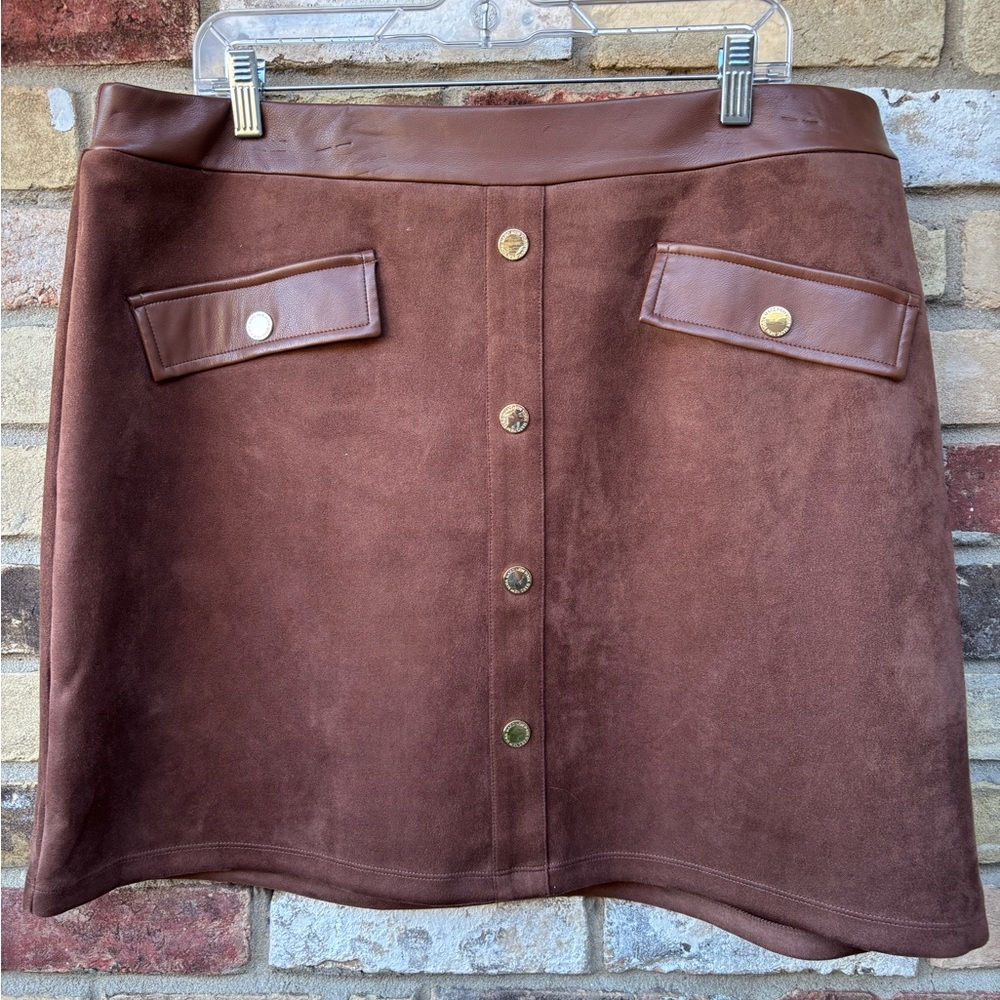 Marc New York Chocolate Button-Front Mini Skirt